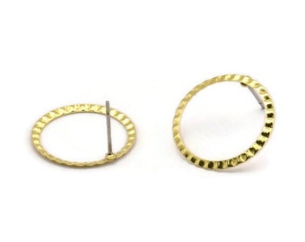 Brass Circle Earring, 8 Raw Brass Circle Stud Earrings, Findings (19x0.50mm) A2881 A6830