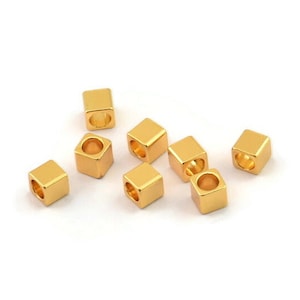 Square Cube Bead, 12 Gold Plated Brass Square Cube Beads (4x4mm) Bs 1148--N0547