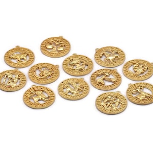Gold Zodiac Signs, Zodiac Signs, Zodiac Sign Charms, Gold Plated Brass Zodiac, Horoscope Charms, Astrology Zodiac Charms (21mm)