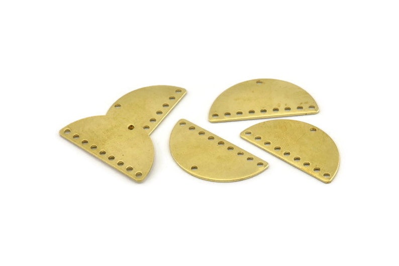 10 Raw Brass Semi Circle Blanks With 10 Holes A1573 Half Moon Charm 30x15x0.80mm