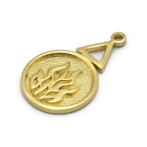 Brass Element Charm, Raw Brass Fire Element Symbol Charms With 1 Loop (24x15x1.8mm) N1977