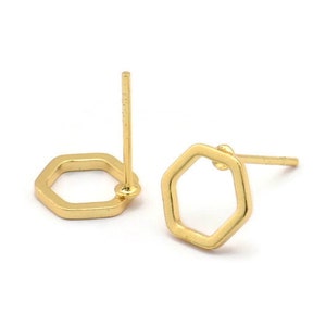 Gold Hexagon Earring, 8 Gold Plated Brass Hexagon Stud Earrings (8mm) BS 1219 A1146 H0164
