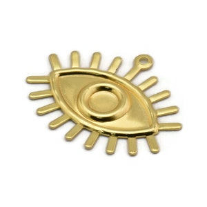 Gold Eye Charm, 4 Gold Plated Brass Eye Charms With 1 Loop, Pendants, Earrings (26x22x1mm) A1201