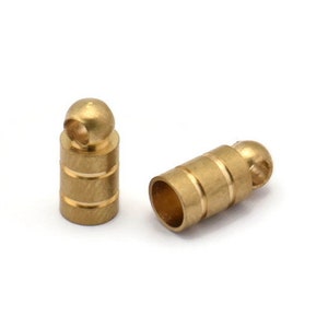 Brass End Caps, 12 Raw Brass End Cap , Cord Tip , 4mm Cord End - (5x10mm) A0953