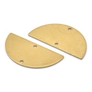 Semi Circle Pendant, 10 Raw Brass Semi Circle Blanks With 2 Holes (30x15x0.80mm) D0388