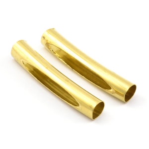 Curved Tube Beads - 24 Raw Brass Curved Tube Findings (29x4.8mm) A0723