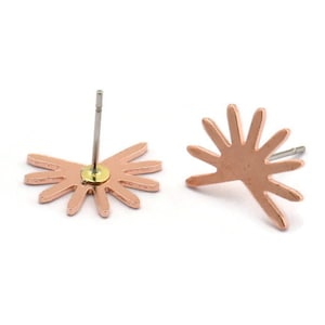 Copper Sun Earring, 8 Raw Copper Sun Stud Earrings (11x15x0.80mm) M02359 A5872