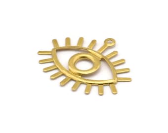 Brass Eye Charm, 24 Raw Brass Eye Charms With 1 Loop, Pendants, Earrings (27x22x1mm) A1202