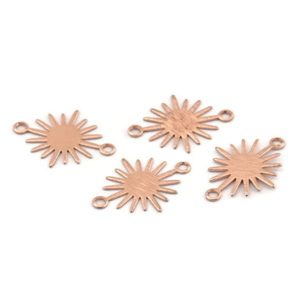 Connecteur ensoleillé en or rose, 24 connecteurs ensoleillés en laiton plaqué or rose texturé avec 2 boucles (18x13x0.50mm) D0733 Q1119