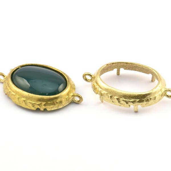 Brass Oval Setting, 4 Raw Brass Oval Settings With 2 Loops and 1 Pad Setting (27x17x3.8mm) BS 2034