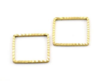 Square Brass Findings, 10 Raw Brass Textured Square Findings (20mm) A0578