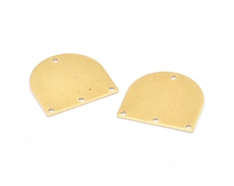 D Shaped Charm, 24 Raw Brass D Shaped Connectors With 4 Holes, Earrings, Findings (16x17x0.60mm) D907