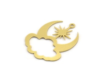 Messing Wolke Anhänger, 10 Rohmessing Halbmond Und Nordsternförmige Wolke Anhänger mit 1 Öse, Ohrring Zubehör (28x22x0.60 mm) A4318