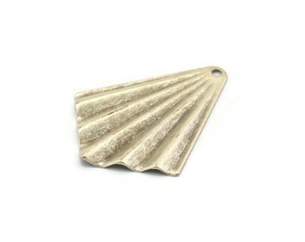 Silver Fan Charm, 8 Antique Silver Plated Brass Fan Shaped Charm, Earrings With 1 Hole, Pendants, Findings (32x25x0.4mm) A1717 H0364