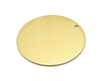 Brass Round Charm, 2 Raw Brass Charms With 1 Hole, Pendants, Findings (35x0.80mm) M02973