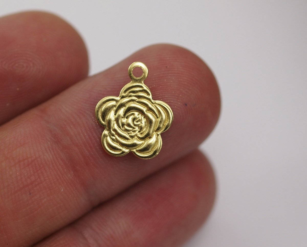 Brass Rose Charm, 40 Raw Brass Rose Charms, Findings (14x11mm) A0525