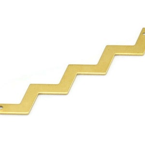 Brass Zig Zag Shape, 15 Raw Brass Zig Zag Shape Charms With 2 Holes, Pendants, Earrings (60x4x0.80mm) E631