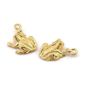 Gold Frog Charm, 4 Gold Plated Brass Frog Charms With 1 Loops (12mm) SY0027