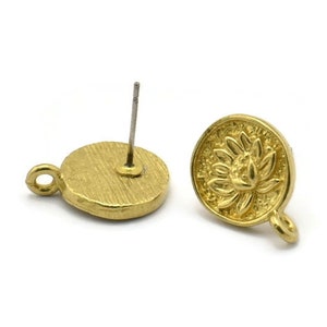 Brass Sunflower Earring, 4 Raw Brass Sunflower Stud Earrings With 1 Loop (12mm) N1038