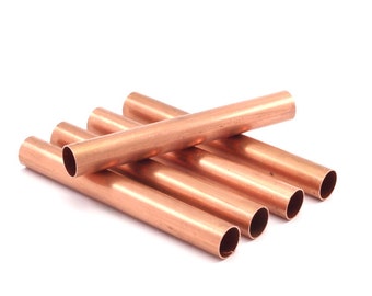 Copper Tube Beads - 5 Raw Copper Tube Beads  (79x10mm) Hole Size 9mm BRC192--D0483