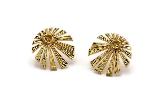 Gold Sun Earring, 2 Gold Plated Brass Rising Sun Flag Stud