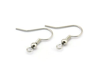 Silver Earring Hooks,100 Nickel Silver Tone Brass Ear Wires Earring Findings (20mm) Brs 193 A0920