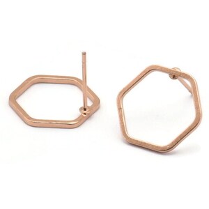 Rose Gold Hexagon Earring, 8 Rose Gold Plated Brass Hexagon Stud Earrings (14x0.80mm) Bs 1172 A1234