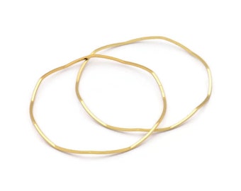 Gold Circle Charm, 6 Gold Plated Brass Wavy Circle Rings, Charms, Connectors (49x0.80mm) D1286 Q0947