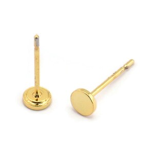 Gold Round Earring, 12 Textured Gold Plated Brass Round Earring Studs (4x0.80mm) A1530