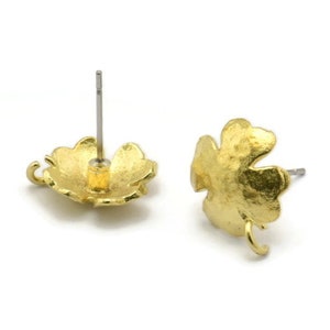 Brass Earring Post, 8 Raw Brass Leaf Earring Posts With 1 Loop (14x12mm) BS 2438