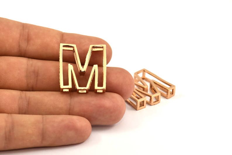 2 Rose Gold Plated M Letter Rose Gold M Letter Initials Uppercase Letter Initial Pendant for Personalised Necklaces
