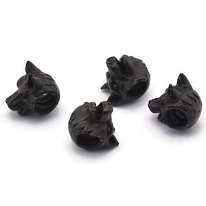 Black Wolf Beads, 5 Oxidized Black Brass Wolf Bracelet Parts (11x10mm) N0377 S1194