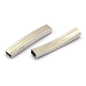 Silver Noodle Tubes - 24 Nickel Free Silver Oval Curved Tubes  (30x5x3mm) Sq21  BRC269