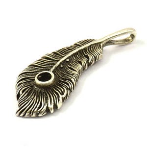 Wide Feather Pendant, 1 Antique Silver Plated Brass Feather Charms, Feather Pendants 50x20mm N0175 image 1