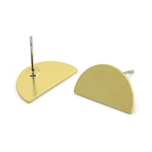 Brass Moon Earring, 8 Raw Brass Half Moon Shaped Stud Earrings, Semi Circle Earrings (10x16x0.80mm) A3731