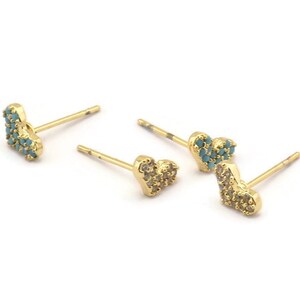 Gold Heart Earring, 4 Gold Plated Brass Heart Stud Earrings (8x5mm) SY0192