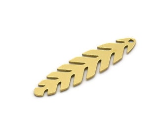 Brass Leaf Charm, 24 Raw Brass Branch Charms With 1 Hole, Charm Pendants (30x7.5x0.60mm) SMP0644