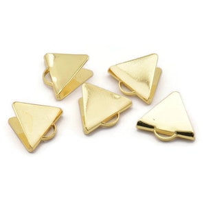Gold Ribbon End Claps, 12 Gold Plated Brass Triangle Ribbon Crimp Ends With 1 Loop, Jewelry Findings (15x13mm) A1594