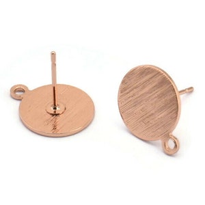 Rose Gold Round Earring, 4 Textured Rose Gold Plated Brass Round Earring Studs (15x12x0.80mm) M341 A1551 Q1090
