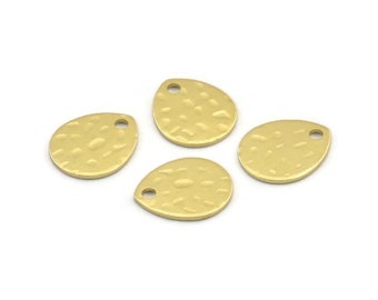 Brass Drop Charm, 12 Hammered Raw Brass Drop Charms With 1 Hole, Stamping Blanks (12x0.70mm) M01510