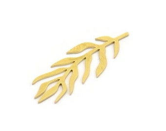 Brass Leaf Charm, 12 Raw Brass Leaf Shaped Charms, Findings (34x12x0.60mm) A4695