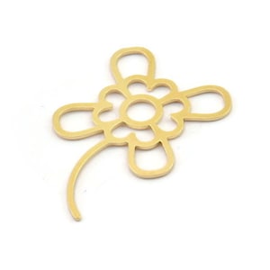 Brass Flower Charm, Raw Brass Flower Charms, Brass Earring Charms, Brass Charms for Jewelry Making (31x20x0.60mm) SMP1411