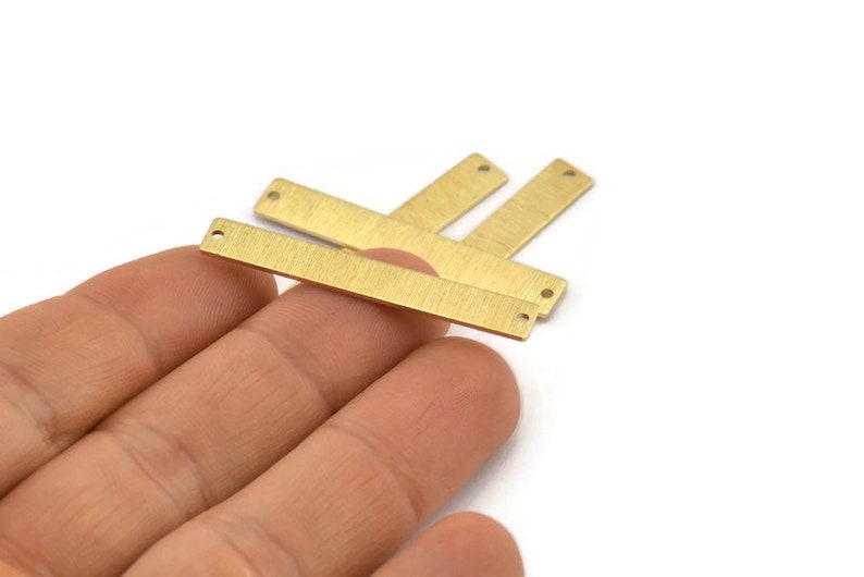40x6x0.80mm M01482 Brass Rectangle Bar 12 Textured Raw Brass Stamping Blanks With 2 Holes Necklace Bar