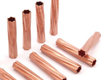 Copper Tube Beads - 12 Raw Copper Star Tube Beads (6x30mm) D0481