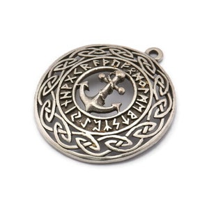 Silber Runder Anhänger, Antikes versilbertes Messing Wikinger Anker Charms Mit 1 Schlaufe, Anhänger, Zubehör (33 x 29 mm) N1938 H1501