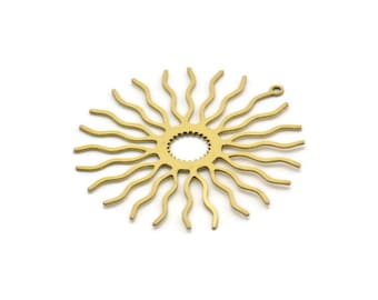 Brass Sun Charm, 6 Raw Brass Sun Charms With 1 Loop, Findings (42x40x0.60mm) SMP0608 A3079