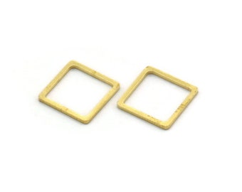 Brass Square Charm, 100 Raw Brass Square Connectors, Findings (10x0.80mm) A6798