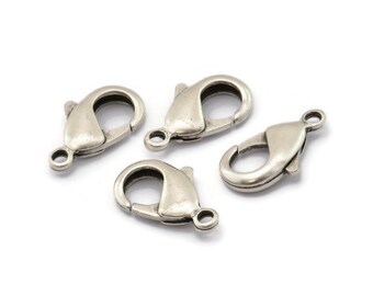 シルバー パロット クラスプ、アンティーク シルバー メッキ 真鍮 ロブスター クロー クラスプ 4 個 (23 x 13 mm) Bs-1182--n0589