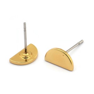 Semi Circle Earring, 8 Gold Plated Brass Half Moon Stud Earrings (9x5x1mm) D0601 A1848