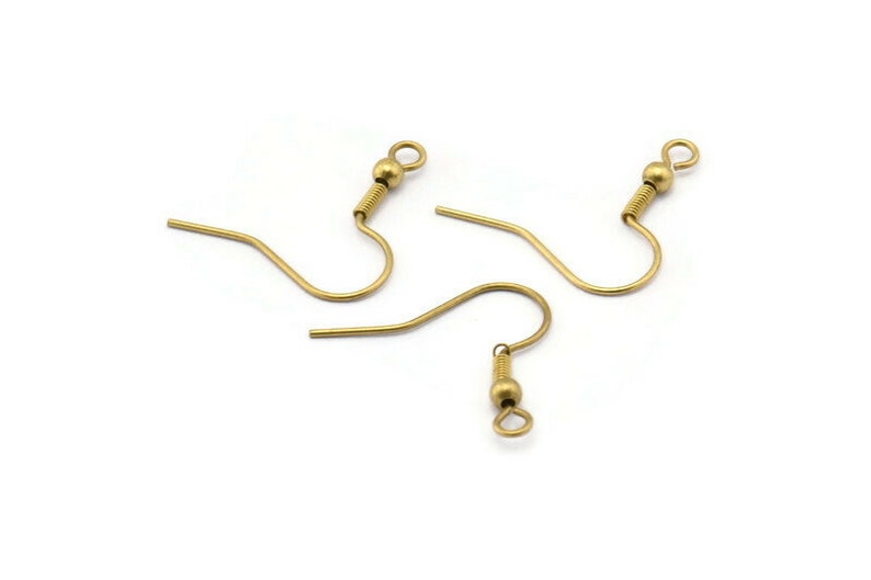 Brass Earring Hook, 100 Raw Brass Ear Wires, Earring Findings 18mm Bs 1361 image 2